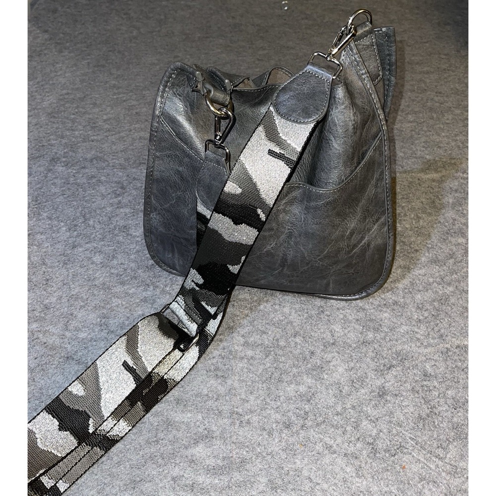 AHDORNED‎ Gray Faux Leather Crossbody Shoulder  bag W/Detachable Camo Strap